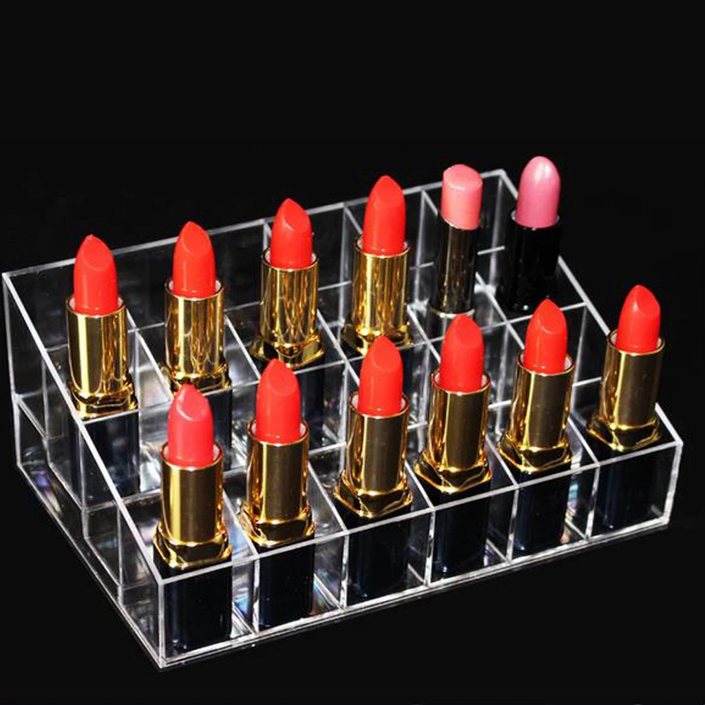 24 Grids Lipstick Nail Polish Holder Display Clear Acrylic Makeup Organizer