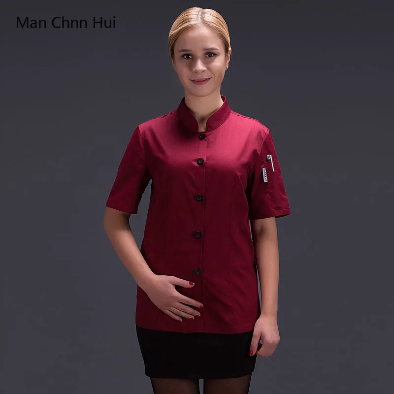 

chef uniform for women summer restaurant cook workwear red shirt Hotel Red chef jaket Catering service chef uniform coat