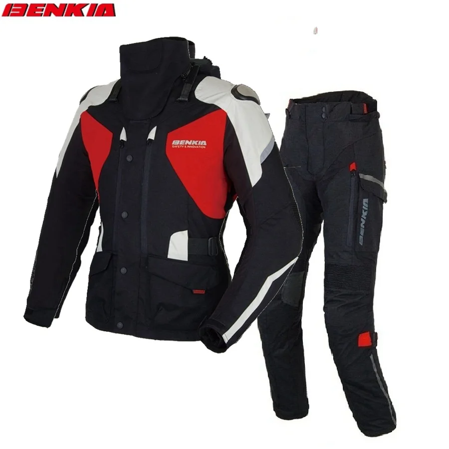 

Free shipping 1set Women's Winter Waterproof Warm Neck Protective Jacket Reflective light Motocross Motorcycle Jacket and Pants