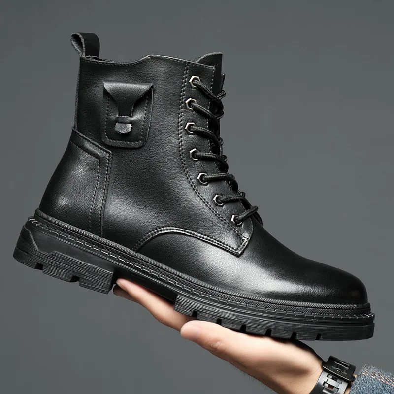 

England style mens fashion punk stage dress original leather boots black tide shoes cowboy platform boot ankle botas zapatillas