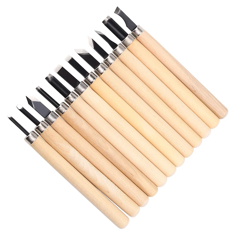 Citop 12pcs/set Professional Wood Carving DIY Pen Woodcut Knife Arts Crafts Chisel Knife Hand Tool Set For Carving Woodworkers