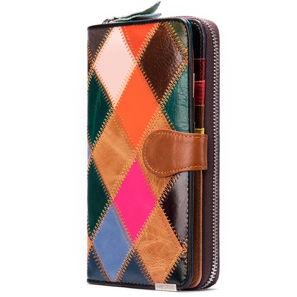 WESTAL Large Wallet for Phone Women's Wallet with Coin Pockets Leather Purse Female Colorful Ladies Wallets Long Money Bags 3017