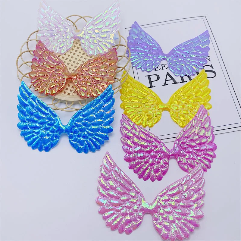 40Pcs/Lot 9*6.5CM AB Fabric Double Sided Angel Wings Padded Appliques For DIY Children Hair Clip Accessories And Garment Patches