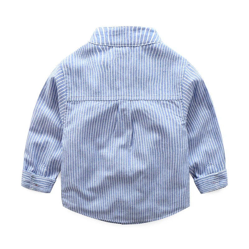 2023 Spring Autumn 2 3 4 6 8 10 Years New Design MANDARIN COLLAR Long Sleeve Pocket Classic Striped Shirts For Kids Baby Boys