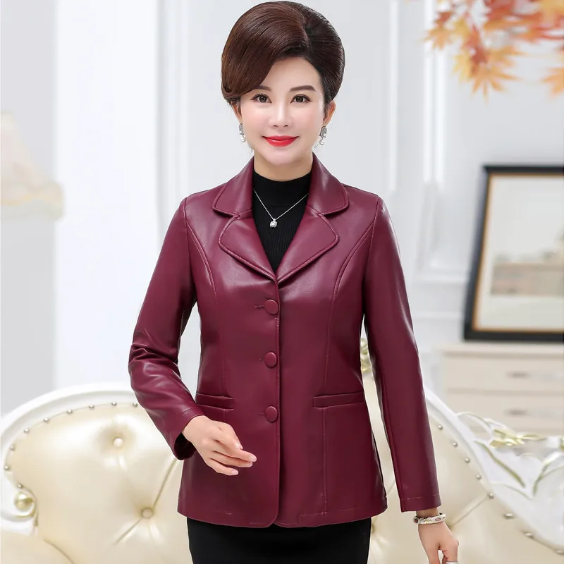 UHYTGF Autumn winter leather jacket women Mid-length female short 6XL Big size coat quality leather jacket veste cuir femme 322