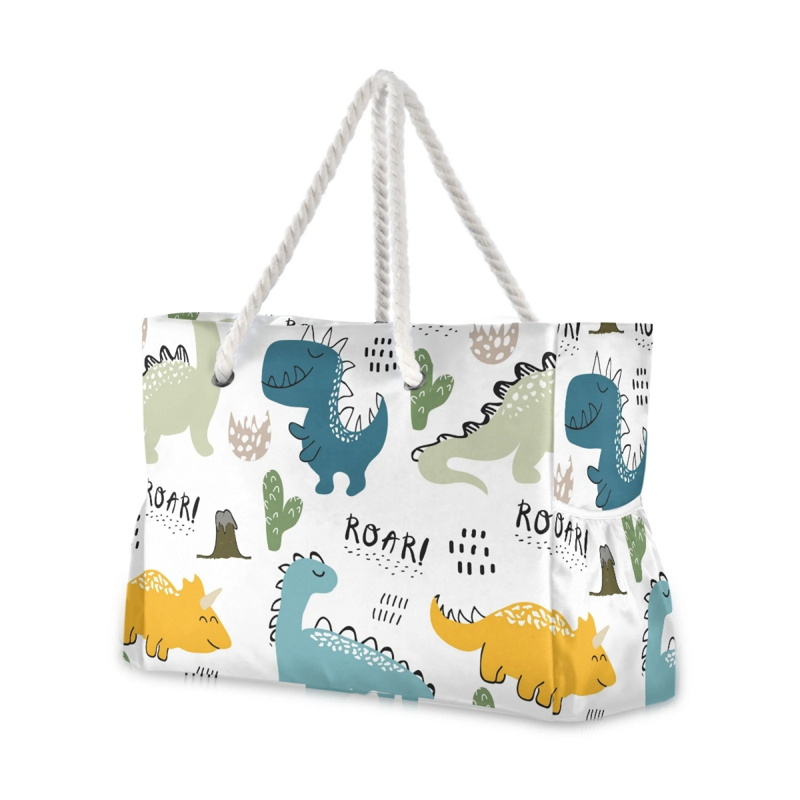 bolsa de ombro dos desenhos animados dinossauro impressao grande capacidade nailon tote bolsa tecido algodao reutilizavel bolsala de compras feminino praia bolsa 01