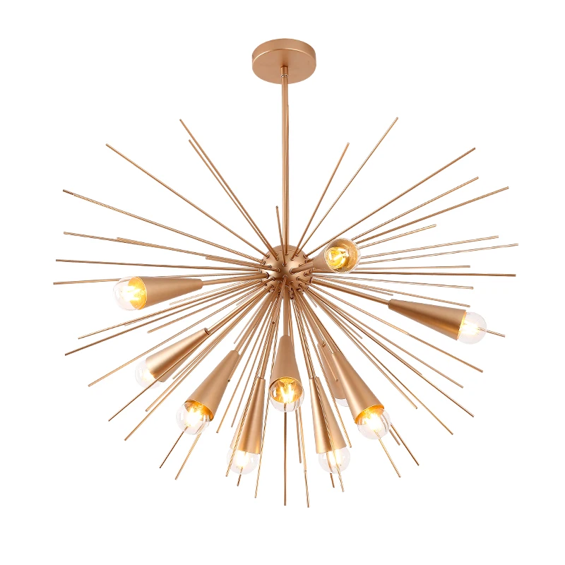 Post-modern Dandelion Hedgehog LED Pendant Lights Aluminum Tube Spark Ball Creative Hanging Lamp Golden American Restaurant Deco