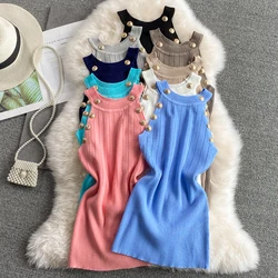 Summer Women Gold Buttons Halter Collar Tank Tops Female Stretchable Thin Hollow Out Camisole Sleeveless Short T-shirts Tees