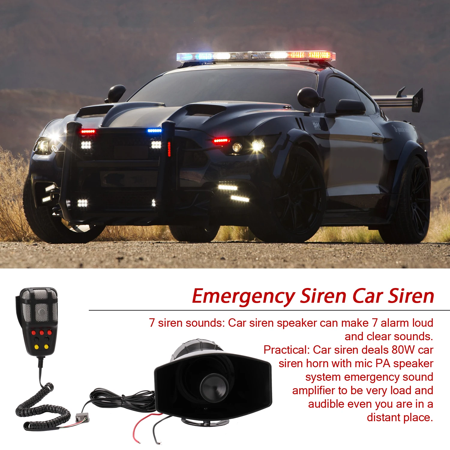 Fine Quality 12V 80W Tone Sound Car Emergency Siren Car Siren Horn Mic PA Speaker System Emergency Amplifier Hooter