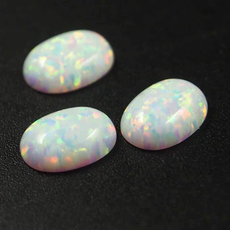 Contas Cabochão Oval para Fabricação de Anéis, Opal Gemstone, Branco, Azul, Flatback, Lab Created, 18x13mm