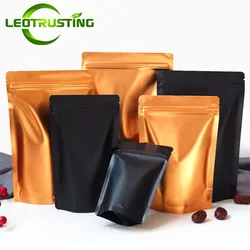 100PCS Stand Up Resealable Matte Black/Gold Zipper Packaging Bag Snack Corn Coffee Chocolate Dried Fruit Sugar Candy Tea Pouches