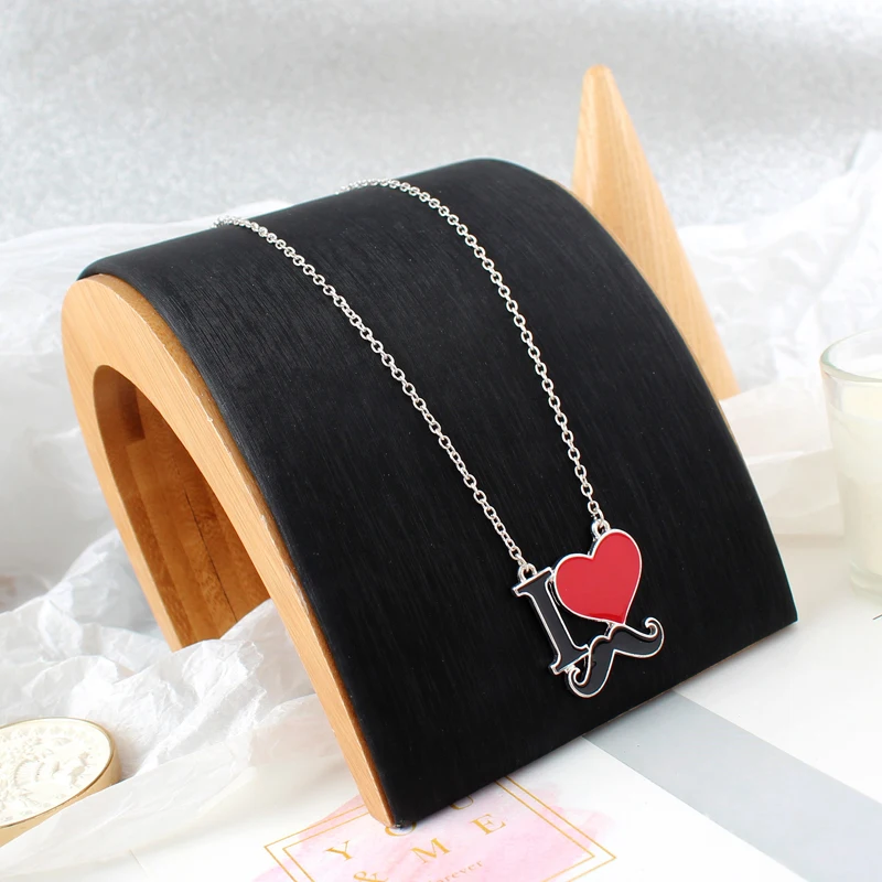 2024 New Fashion Jewelry Silver Color Enamel I Love Mustache Heart Necklaces For Women Girl Best Friends Necklace Gift