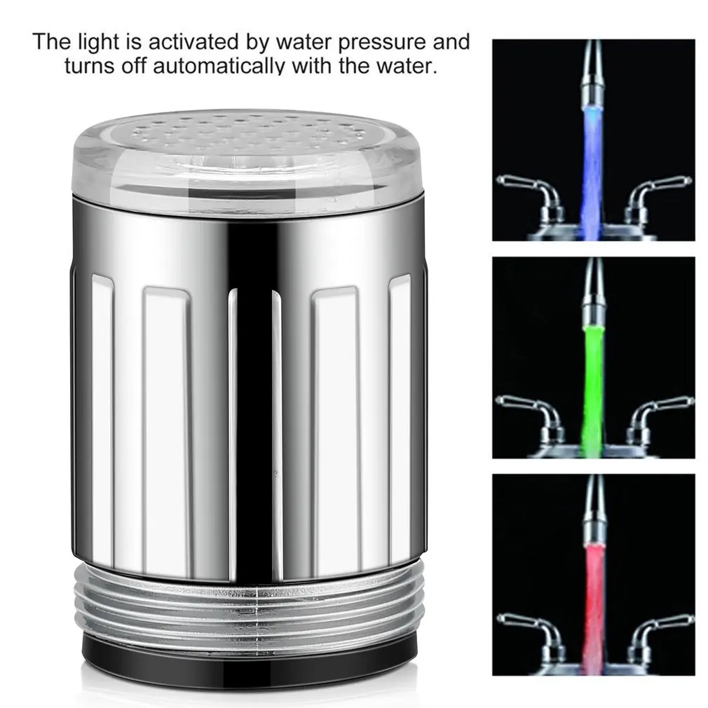 LED Temperature Sensitive 3-Color Light-up Faucet Kitchen Bathroom Glow Water Saving Faucet Aerator Tap Nozzle Shower LED Faucet