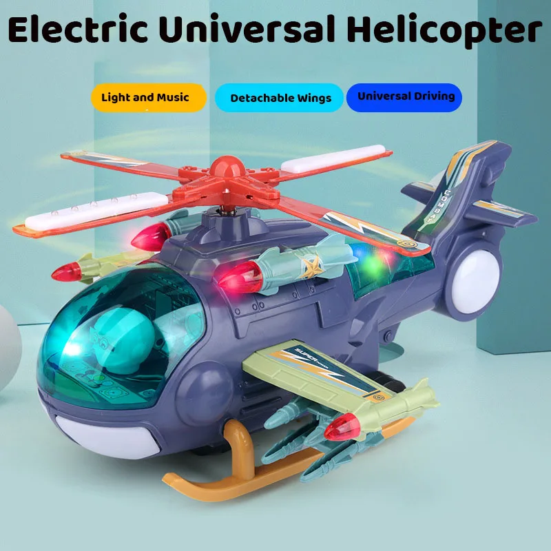 Mainan Helikopter Musik Universal Elektrik dengan Model Pesawat Sayap Rotasi Berkedip Lampu untuk Anak-anak Hadiah Ulang Tahun Anak-anak