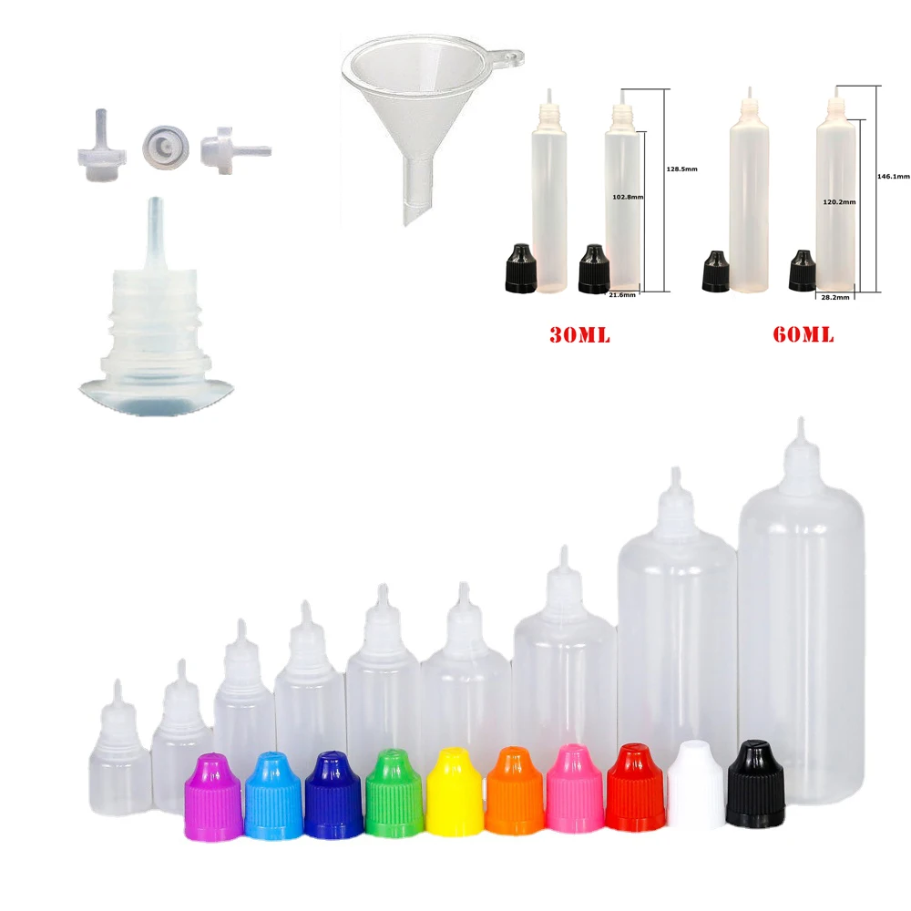 50Pcs 3ml 5ml 10ml 15ml 20ml 30ml 50ml 100ml 120ml LDPE Plastic Squeezable Dropper Bottle Long Thin Tip E Liquid Fill Containers