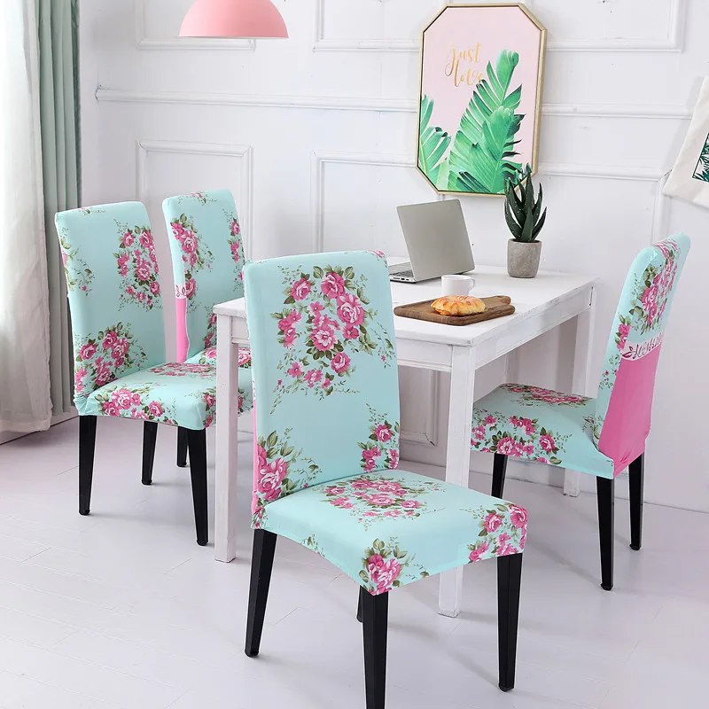 

Plants Flower Printed Chair Cover Elegant Flowers Folding Spandex Stretch 4pcs Chair Case Seat Slipcover For Dining Office Home