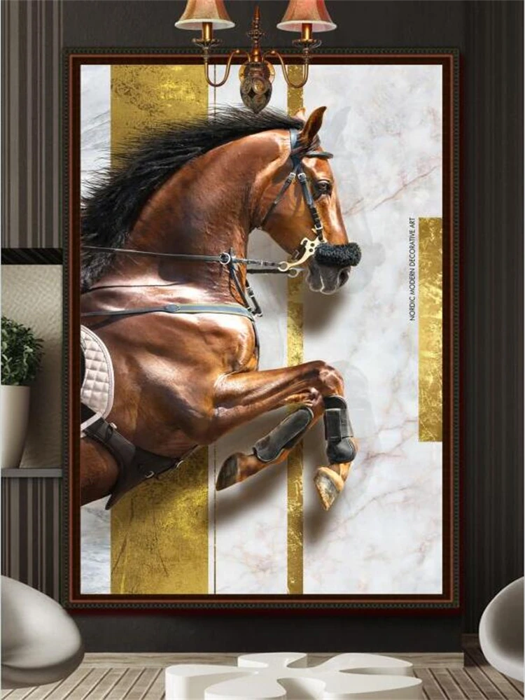 Customized wallpapers 3d mural Nordic modern art horse marble pattern gold foil porch living room bedroom decoration painting