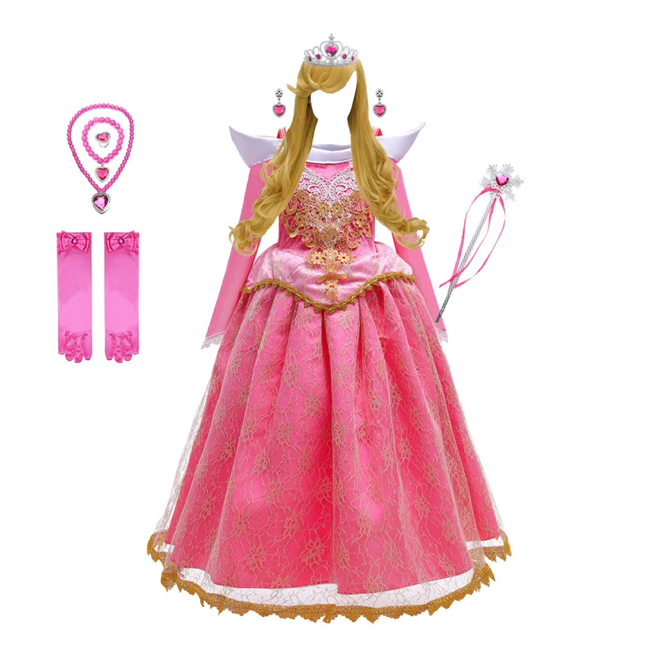 

Princess Halloween Costume Summer Girls Aurora Dress Fluffy Child Girls Off Shoudler Pink Dresses Fancy Fairy Princess Dress Up