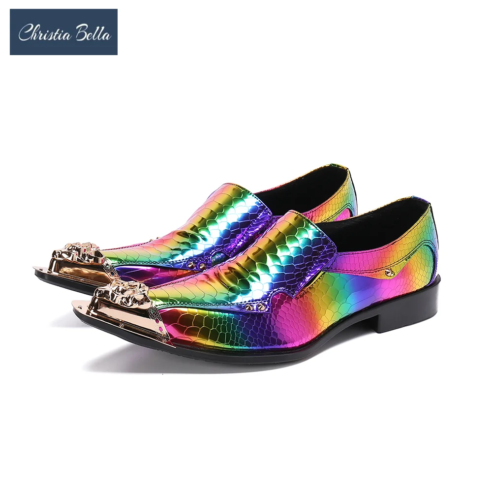 

Colorful Serpentine Cow Leather Men Party Shoes Nightclub Formal Large Size Banquet Shoes Male Pointed Toe Fashion Dress Shoes