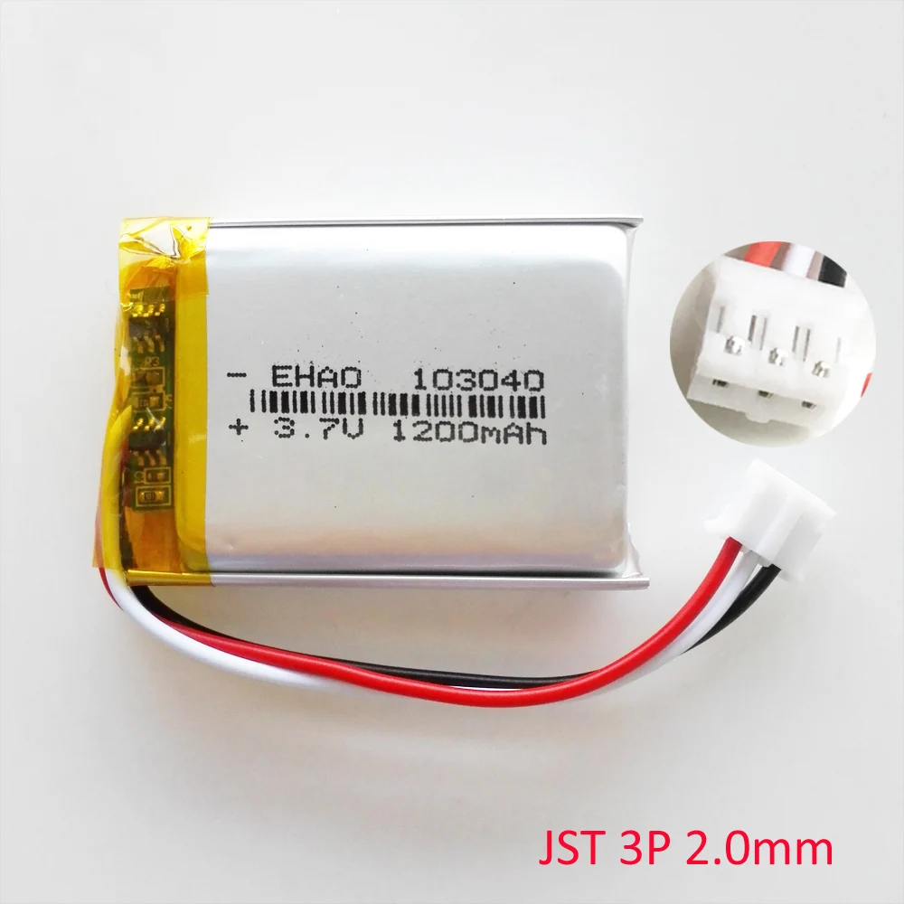 3.7V 1200mAh Lipo Rechargeable Battery 103040 + JST 3pin 2.0 Plug For Camera MP3 DVD GPS PSP Bluetooth Speaker Power Bank