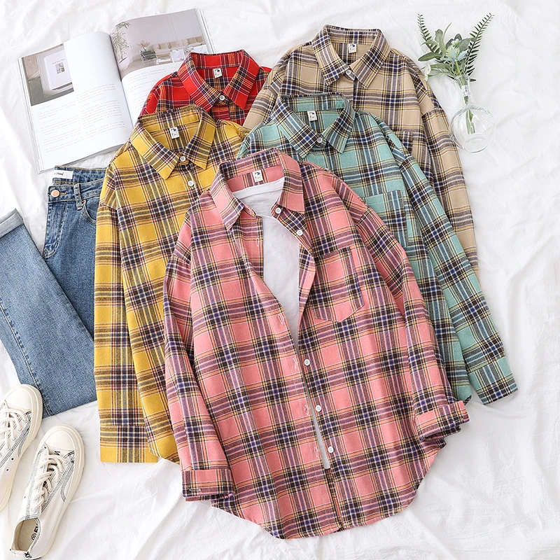 2024 New Loose Casual Women\'s Plaid Shirt Fine Fresh Comfortable Long Sleeve Women Blouses And Tops Female Checked Clothes