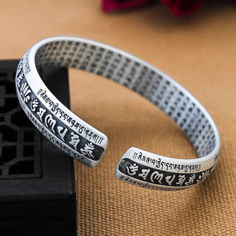 

★silver bracelet 999 Sterling Silver female retro Bracelet male six character true words silver bracelet lovers jewelry