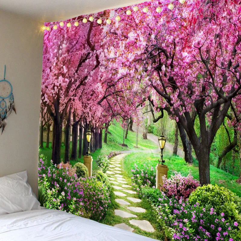 Tapeçaria de parede natural para decoração do quarto, Mandala Garden Landscape, Bohemian Bedroom Cloth, Psychedelic Hippie Carpet, 8 tamanhos