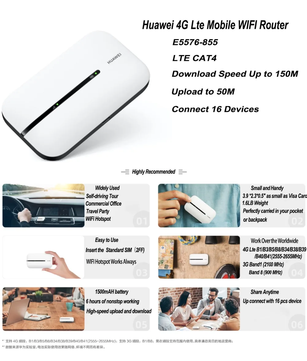 Huawei Mobile WIFI 3 E5576-855 Wireless WiFi Router 4G Lte Hotspot Network Devices Repeater Extender Signal Boosters