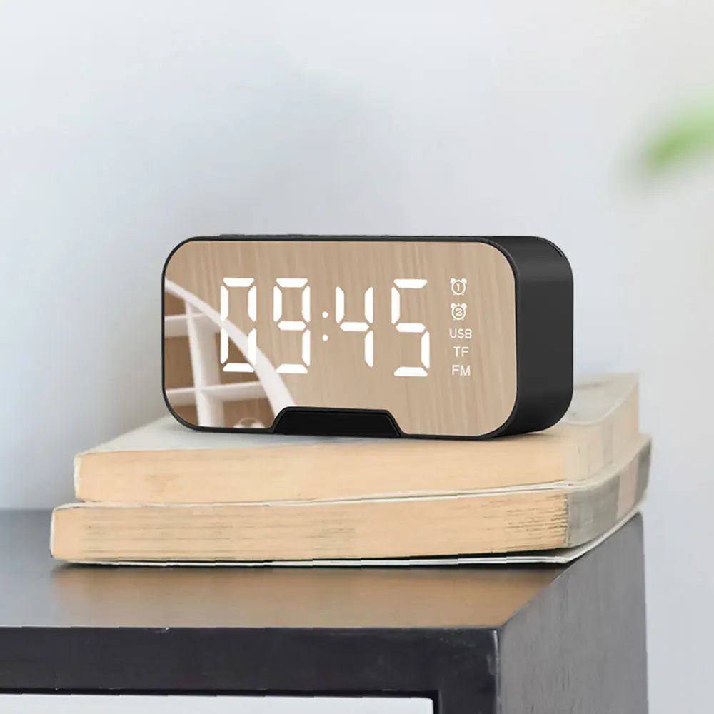 Multifunctional Mirror Led Infinite Bluetooth Speaker Alarm Clock Portable Mini Voice Broadcasting Digital Pocket Watch Home