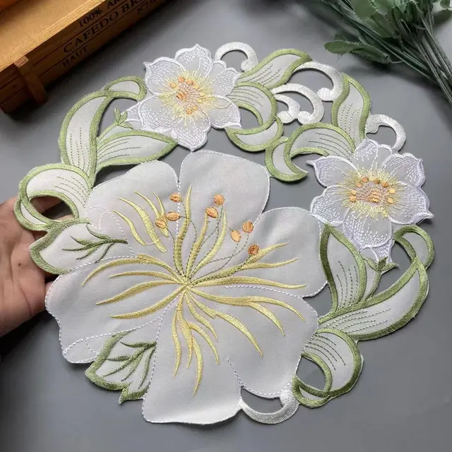 Hot Round Cotton Place Table Mat Embroidery Cup Doily Tea Pad Cloth Dining Coaster Mug Tablecloth Placemat Kitchen Easter Decor