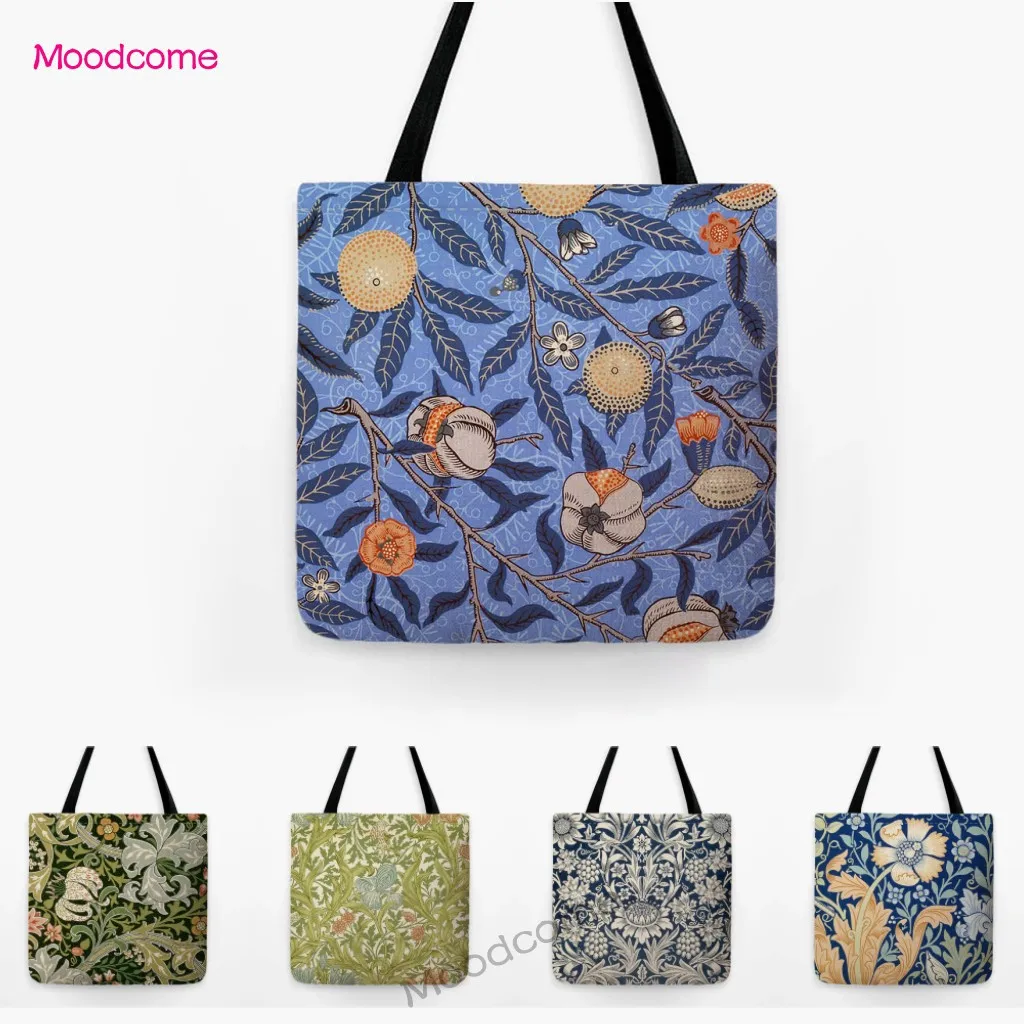 

Модная сумка на плечо William Morris с листьями растений и цветочным узором, водонепроницаемая холщовая сумка для покупок, льняные цветы, сумка-тоут в современном стиле
