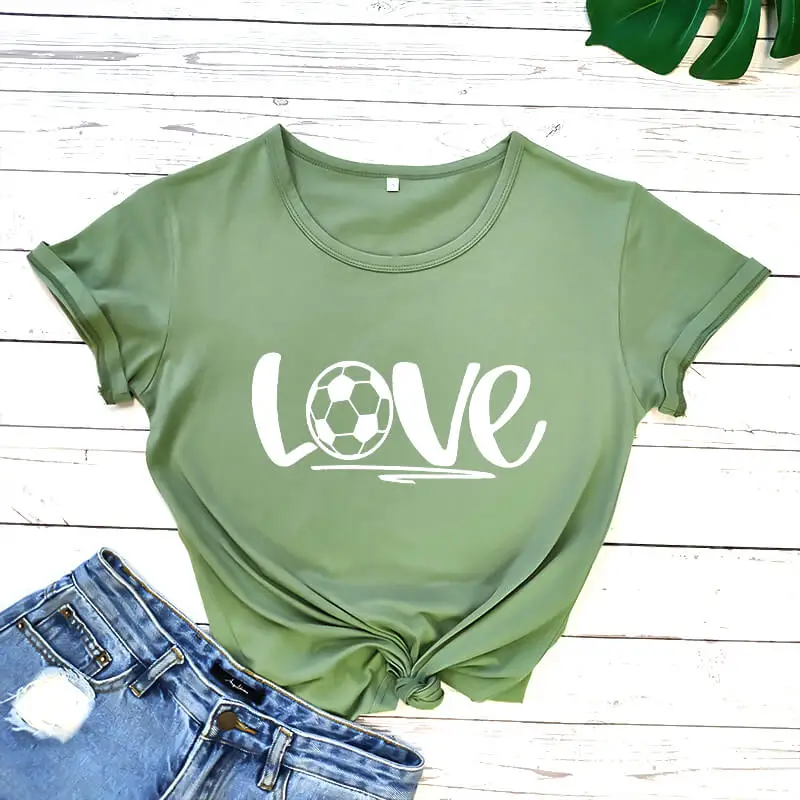 Football with Love Printed T-Shirt Love Soccer Funny Casual 100%Cotton Shirts Soccer Mom Tees Football Lover Gift Game Day Shirt