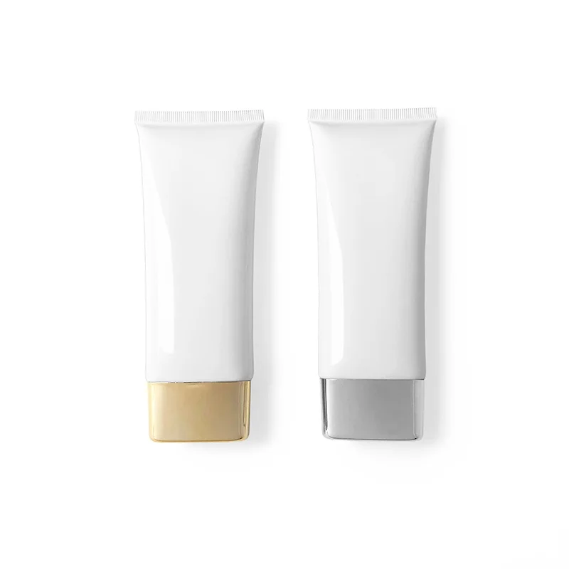 20pcs Cosmetic FlatSqueeze Tube Empty Facial Cream 100ml Container Gold Silver Lid Matte White Container Skincare Sunscreen Tube