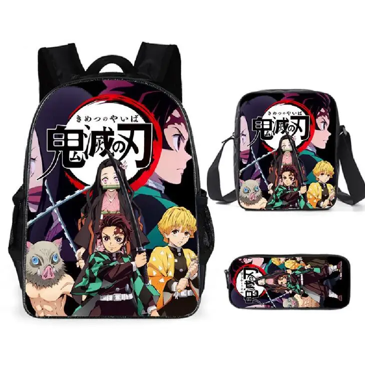 Kid\'s School Bag Backpack Anime Demon Slayer Kimetsu no Yaiba Printed School Bag Customized Backpack Student Mochilas 3pcs/set