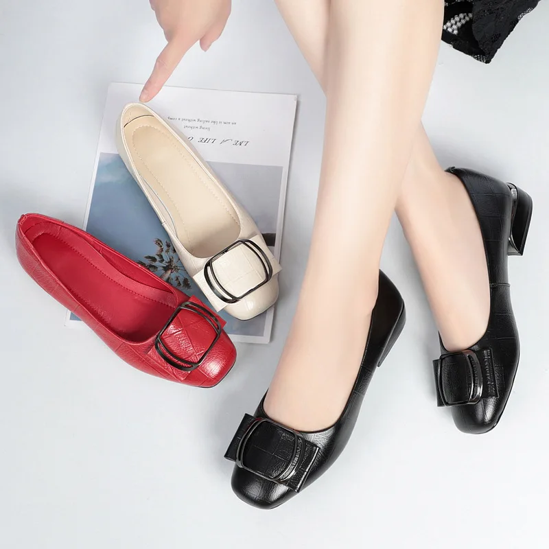 

Брендовые женские туфли на толстом каблуке из натуральной кожи для вечеринок и свадеб, мягкие туфли из воловьей кожи черного цвета для офиса и работы