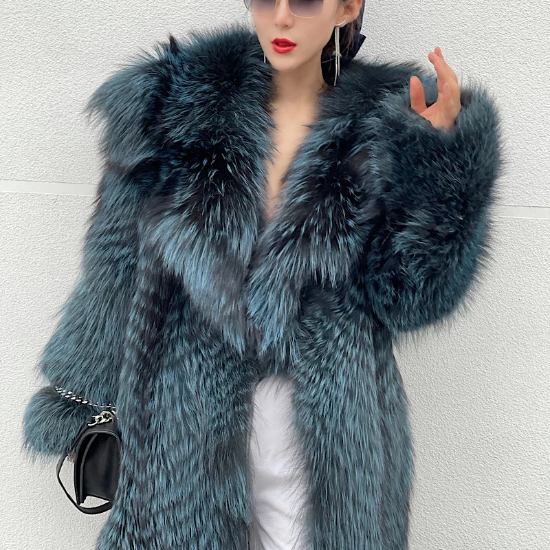 2021WinterNew off Season Special Price in Autumn And Winter Of 2021 Silver Fox Full Skin Lapel Young Super Long Fur lady's Coat