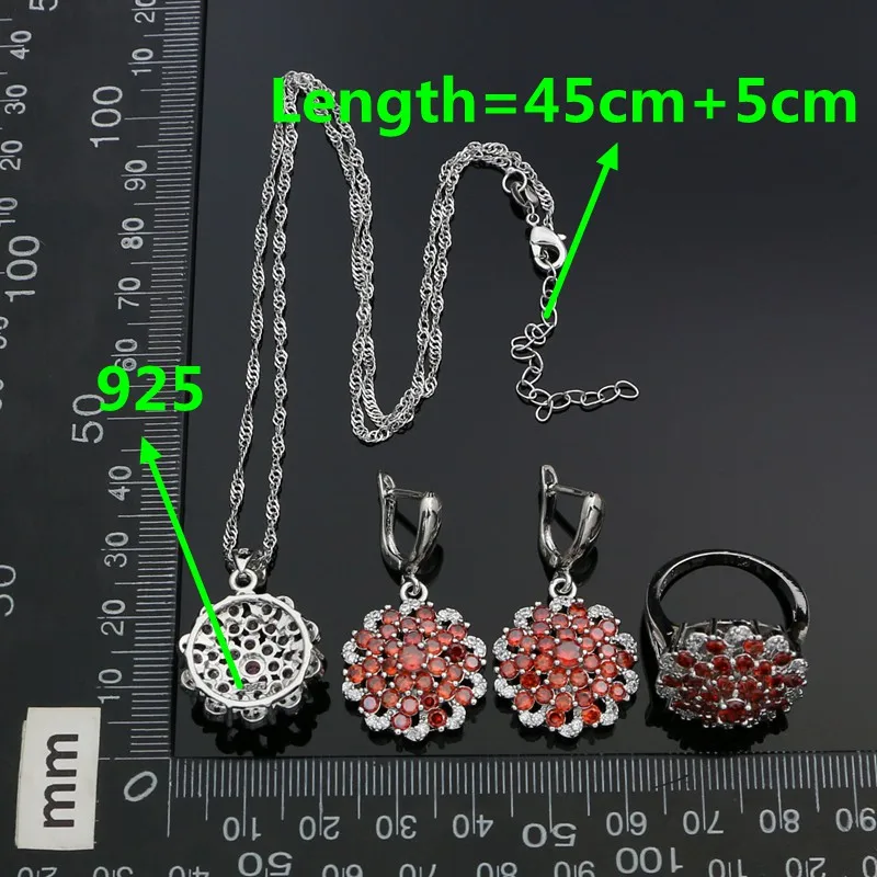 925 Silver Jewelry Sets For Women Wedding Accessories Red Cubic Zirconia Earrings Pendant Necklace Ring Bracelet Jewelry Kit