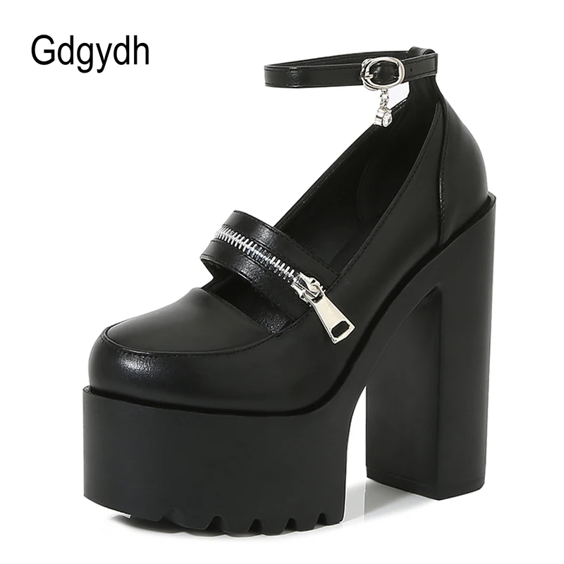 Gdgydh White Sexy Pumps Waterproof Women Fetish Platform Shoes Buckle Strap Thick High Heels Party Wedding Shoes Mary Jane 2022