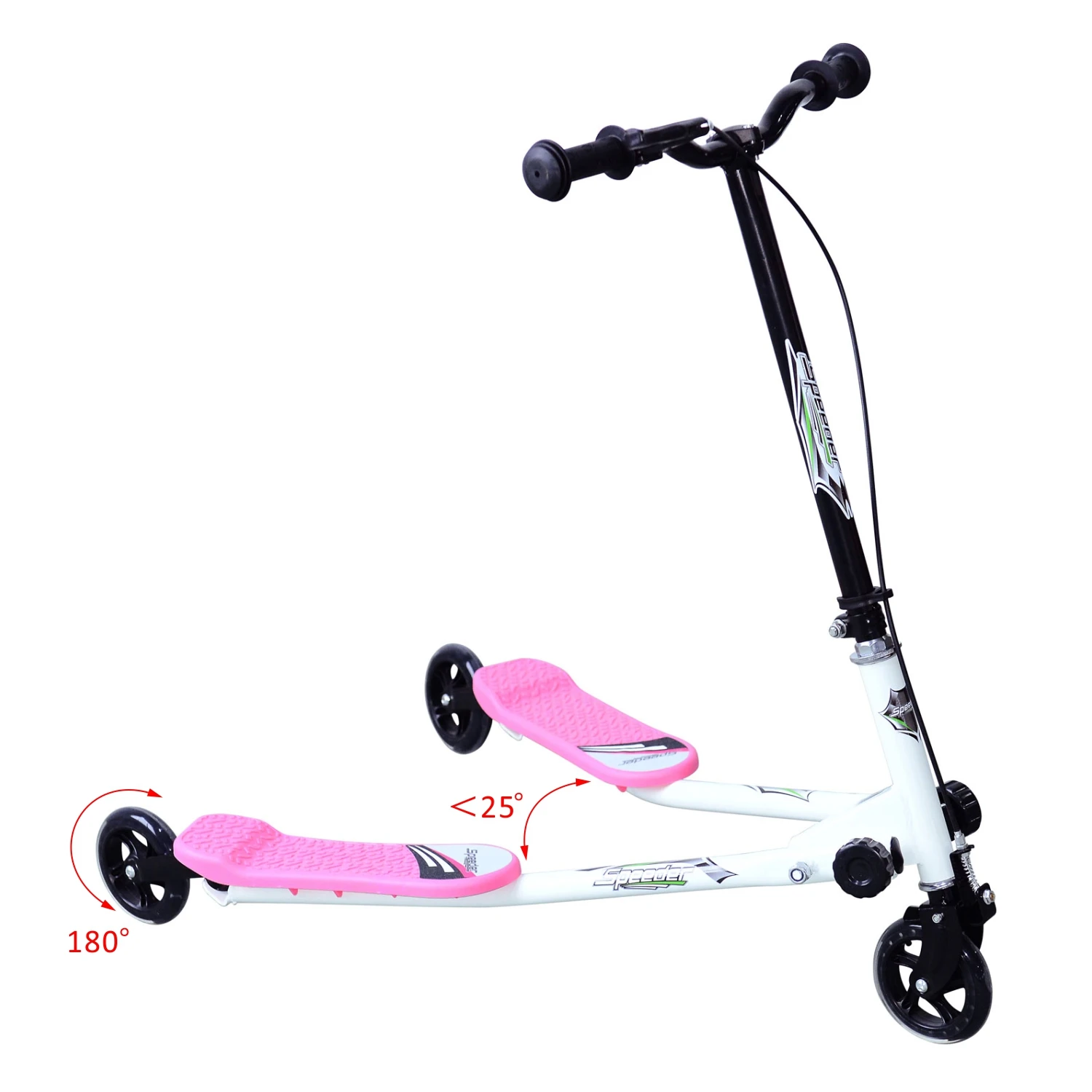 HOMCOM Patinete Scooter de 3 Ruedas Plegable Scooter de Oscilacion Reductor para Ninos +4 Anos con Freno 91x60x80cm