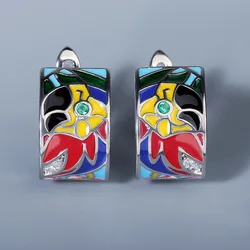 925 Silver Handmade Enamel Parrot Colorful Unique Earrings Fashion Jewelry For Ladies Geometric Bohemia Earring