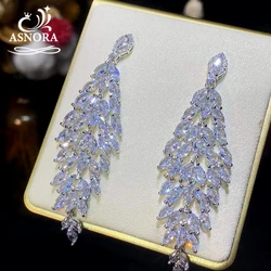 ASNORA -Luxury Long Cubic Zirconia Crystal Earrings For Women Wedding Party Jewelry CZ White E0078