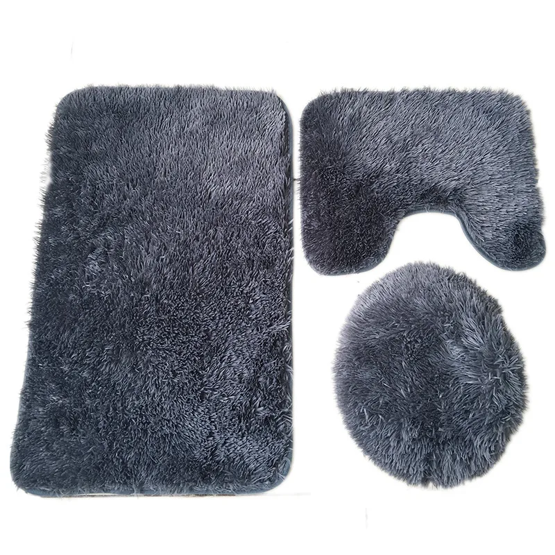 Three-Piece Plush Toilet And Bathroom Floor Mats, Household Toilet Door Mats, Absorbent Non-Slip Mats, Carpet Tiles