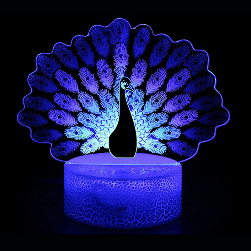 3D Vision Night Lights Peacock RGB LED Color Changing Touch Remote Control Creative Gift Table Desk Lamp Home Bedroom Decoration