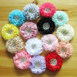 여아용 빈티지 시폰 꽃 프릴 꽃, 진주 라인석 센터, 헤어 액세서리, 10cm, 15 가지 색상 트렌드, 5 개/로트