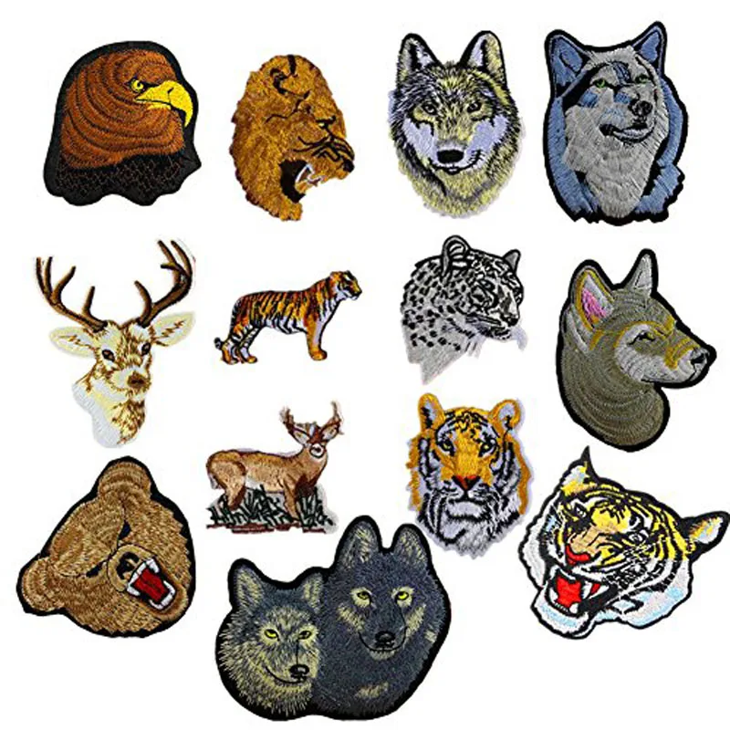 Lion Tiger Leopard Wolf Deer Eagle Embroidered Safri Animal Patches Sew Iron on Applique Badge Clothing Accessories Decoration