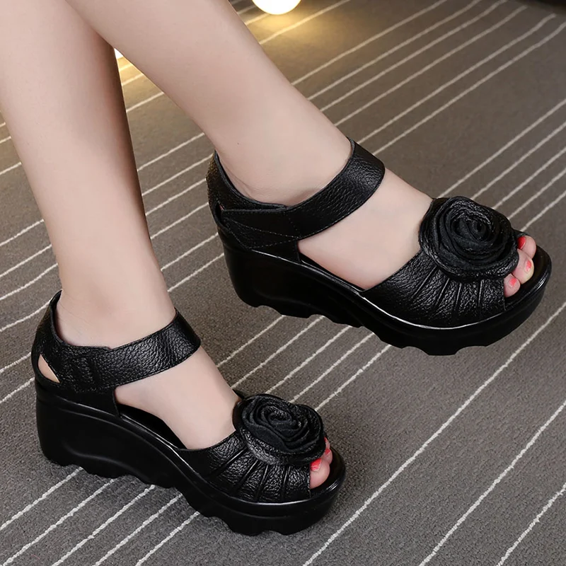 GKTINOO 2024 Ethnic Style Genuine Leather Women Shoes Sandals Wedges Sandals Handmade Genuine Leather Platform Women Sandal