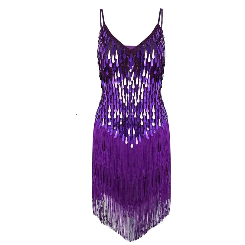 Ladies Women's Red Blue Gold Sexy Tassel Latin Dance Dress Fringe Sequin  Salsa Ballroom Tango Cha Cha Rumba Samba Dance Dresses - AliExpress