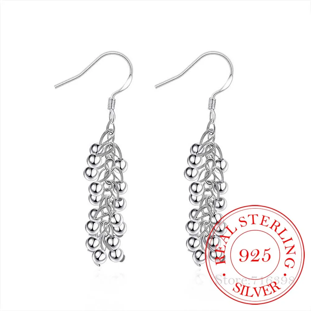 

Korean 925 Sterling Silver Beads Ball Grape Vintage Long Tassel Dangle Earrings For Women 2020 Engagement Wedding Jewelry Gift