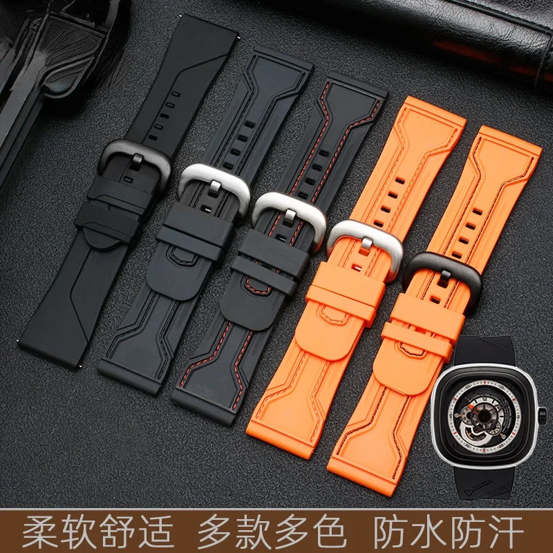 For Seven Friday P1p2 M1m2/02 Series Men\'s Soft Black Silicone Watch Strap 28mm Watch band