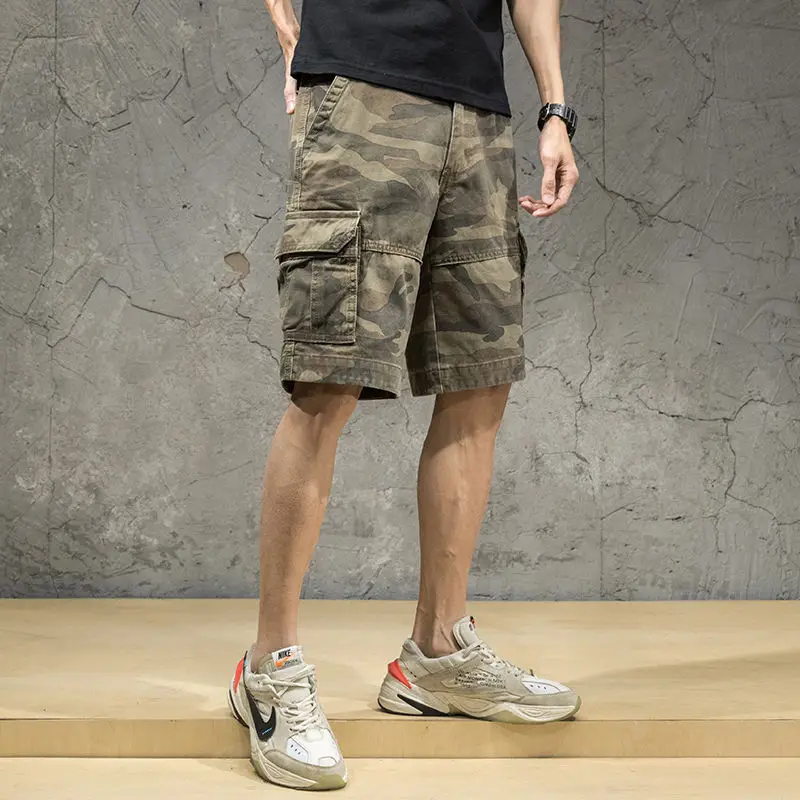 Camouflage Cargo Shorts Mens Sweatshorts Sweat Pants Man Fashion Brand Pure Cotton Trendy Sports Pirate Shorts Loose Casual Pant